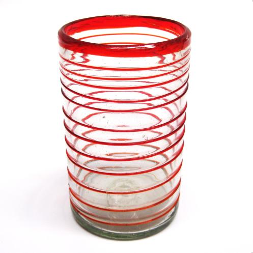 Vasos de Vidrio Soplado / Juego de 6 vasos grandes con espiral rojo rub / stos elegantes vasos cubiertos con una espiral rojo rub darn un toque artesanal a su mesa.